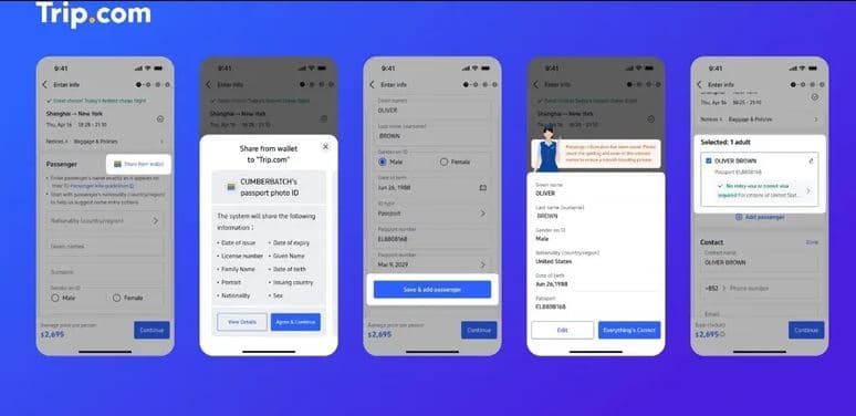 Trip.com testa identidade digital em carteiras da Apple e Google para agilizar reservas