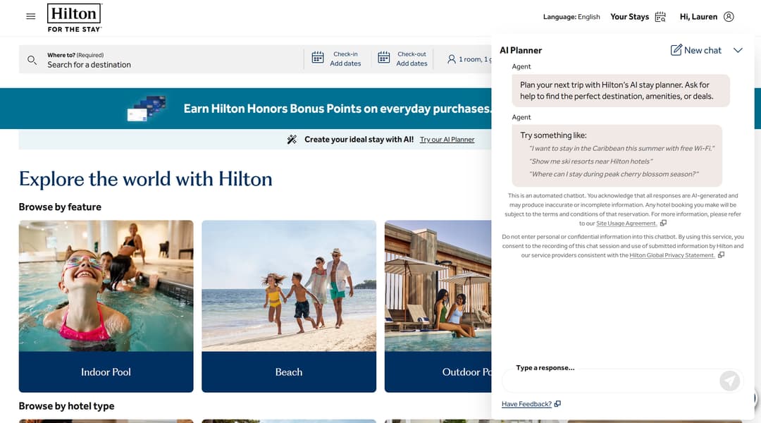 Hilton lança planejador de viagens com IA para personalizar estadias e buscas de hotéis
